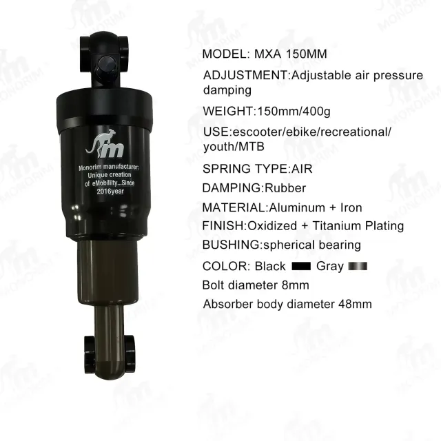 Monorim MXA 150mm Luft Stoßdämpfer E-Bike schwarz