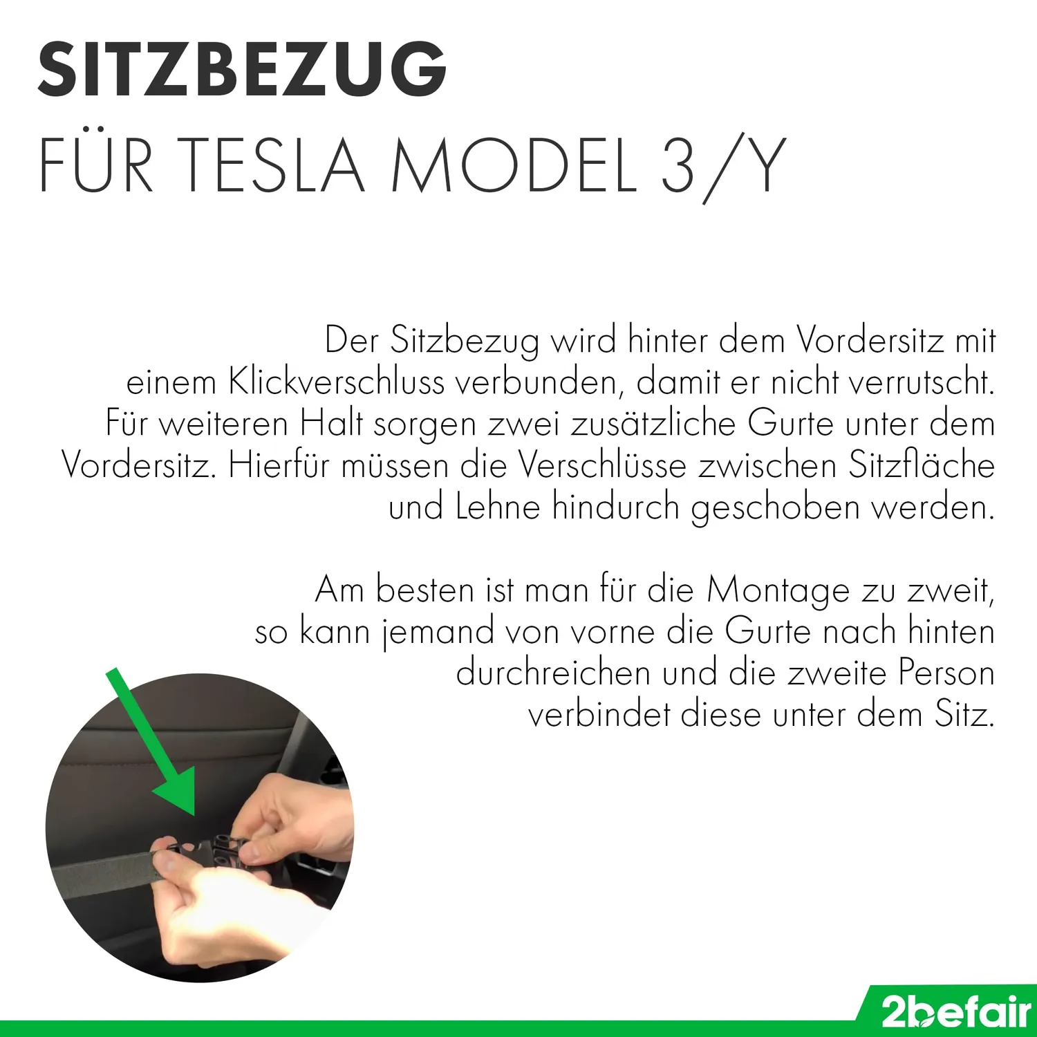 2befair Vordersitz-Schonbezug Model Y/3 Sitzbezug grau wasserdicht