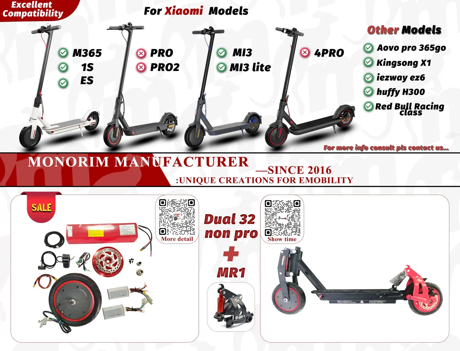 Monorim Dual32 Ultra AWD 36V Umrüstkit 760W mit Akku