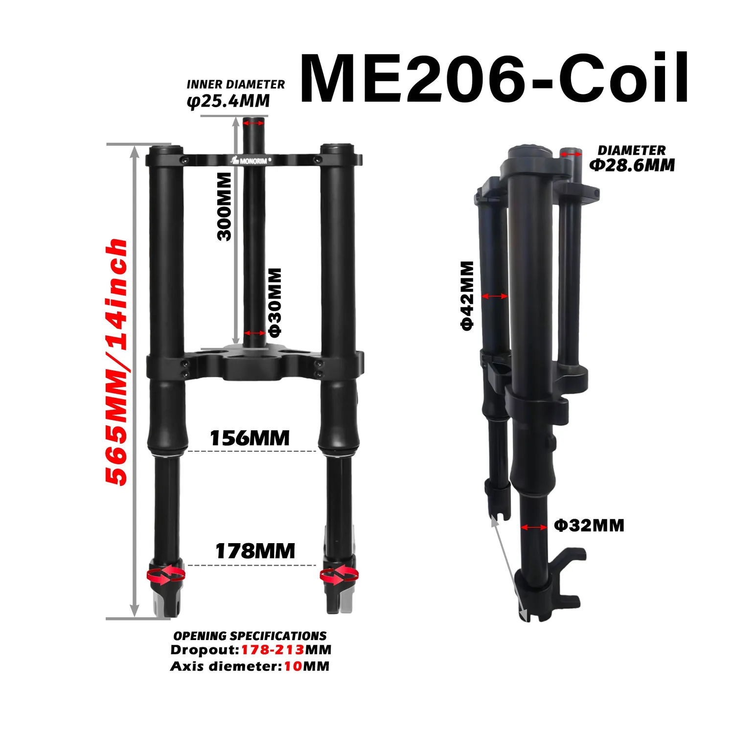 Monorim MD206 Vorderrad-Federung Coil 12 Zoll 490mm schwarz