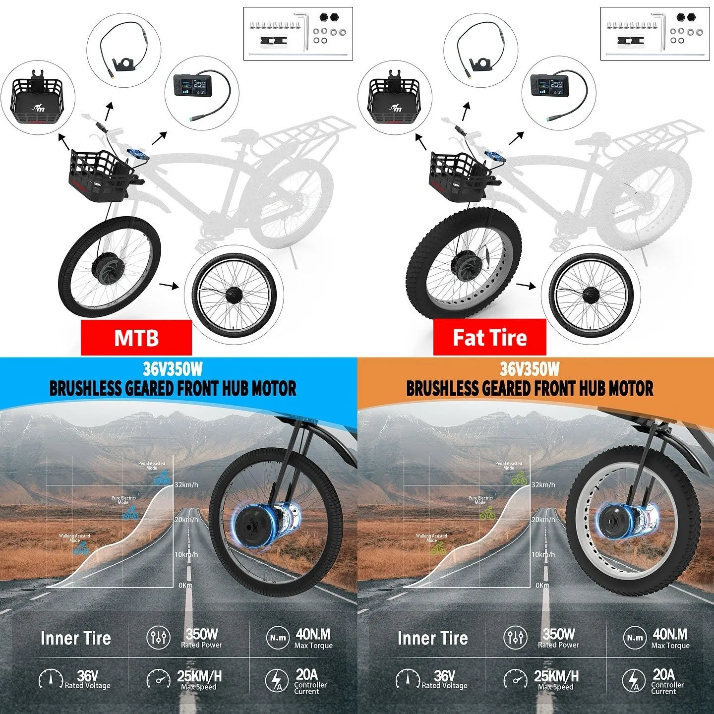 Monorim BPK350 MTB E-Bike Umbausatz 380W Vorderrad