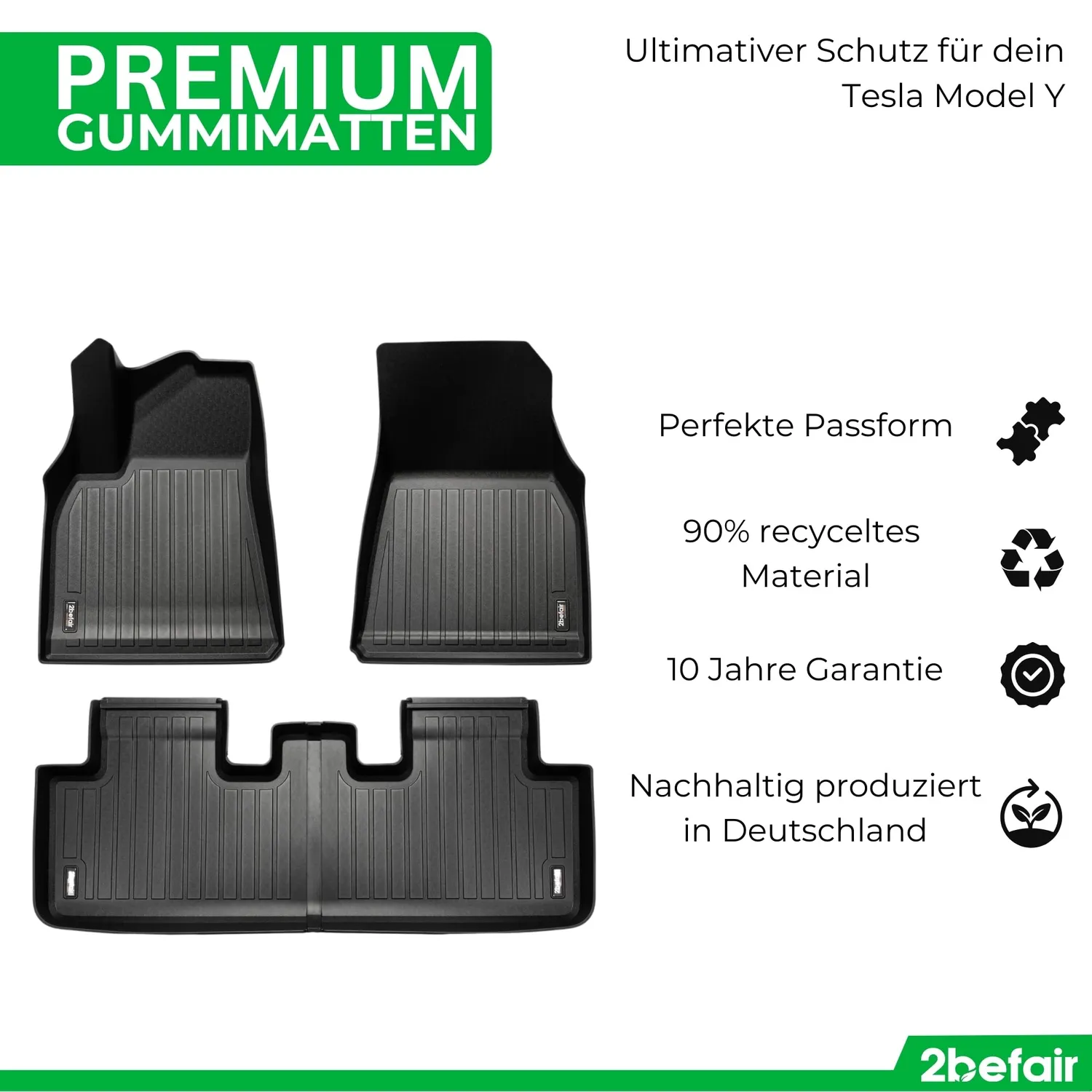 2befair Premium Gummimatten Tesla Model Y 5 Matten Allwetter