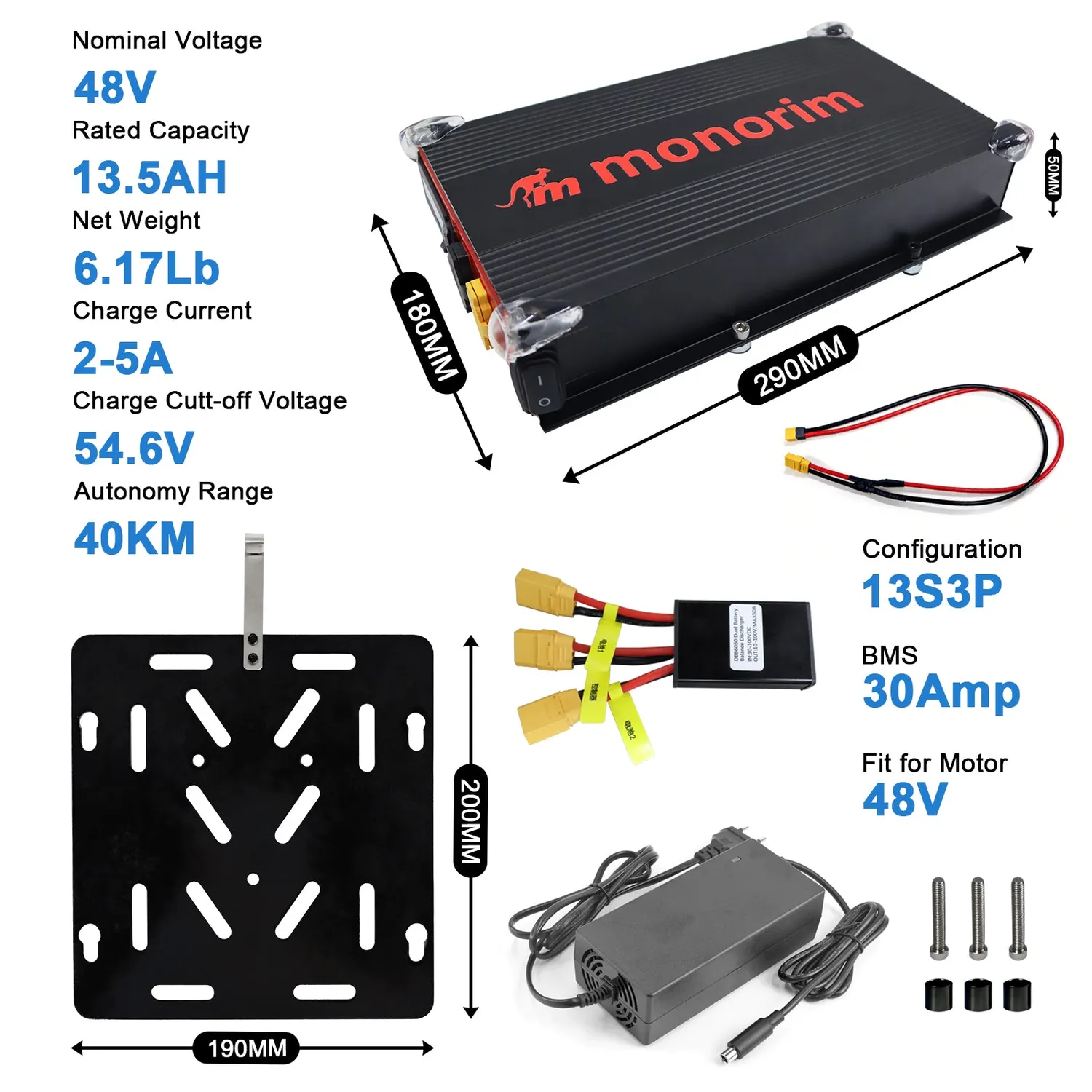 Monorim MBP48-ZT3 Zusatzakku 48V für ZT3 Pro 13,5Ah 35km