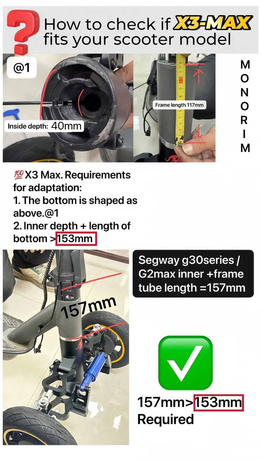 Monorim X3max G30 Federung Dreirad Kit 150 mm schwarz