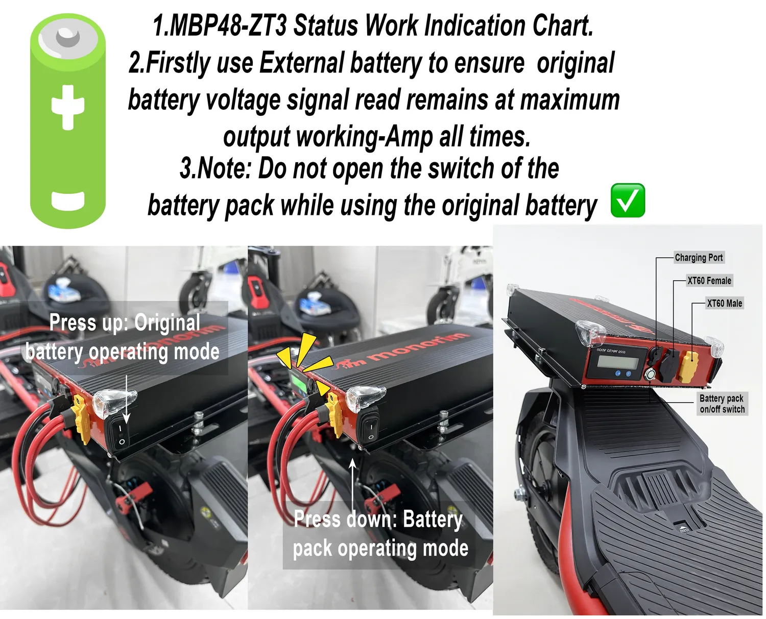 Monorim MBP48-ZT3 Zusatzakku 48V für ZT3 Pro 13,5Ah 35km