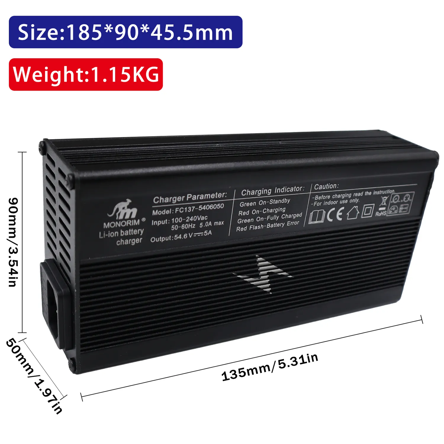 Monorim C5A Schnellladegerät 54,6V 5A für 48V E-Scooter EU