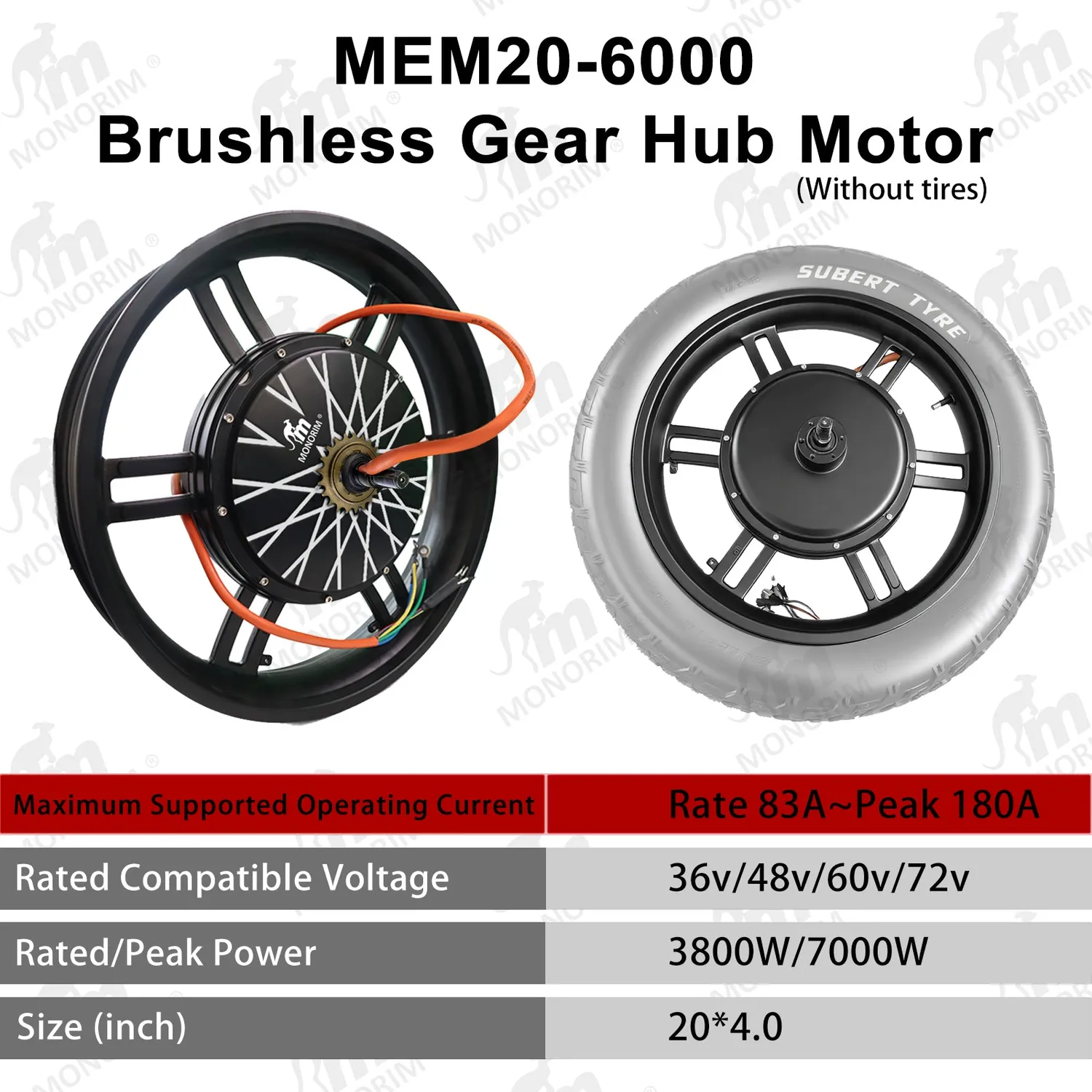 Monorim MEM20-6000 Nabenmotor 20 Zoll 7000W Fatbike