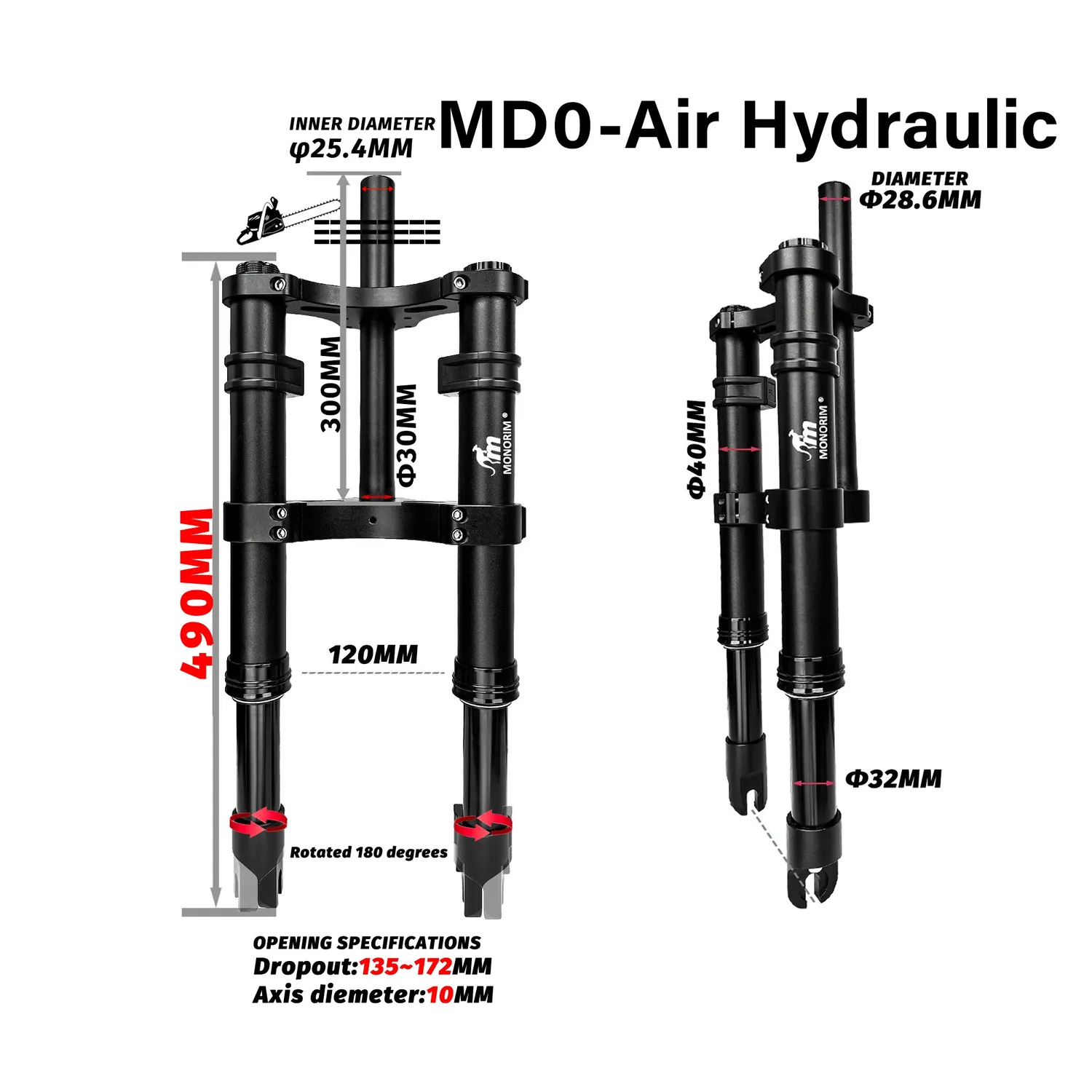 Monorim MD0 Vorderrad Federung 490 mm Coil schwarz Minibike