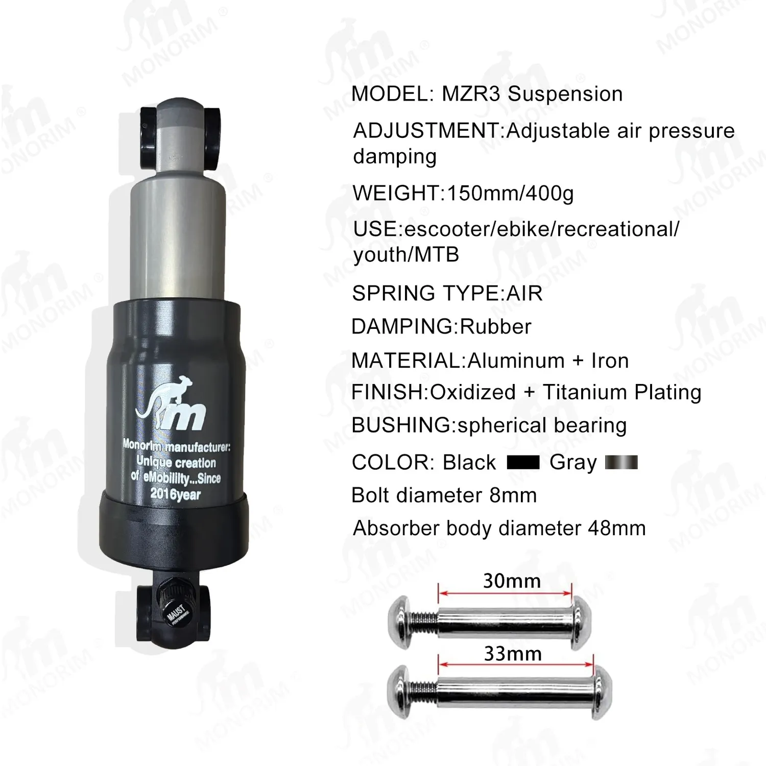 Monorim MZR3 Pro Luftfederung 150mm für Segway ZT3 Pro