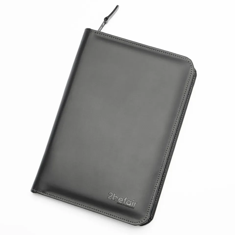 2befair Bordmappe Apfelleder schwarz mit Block Stift