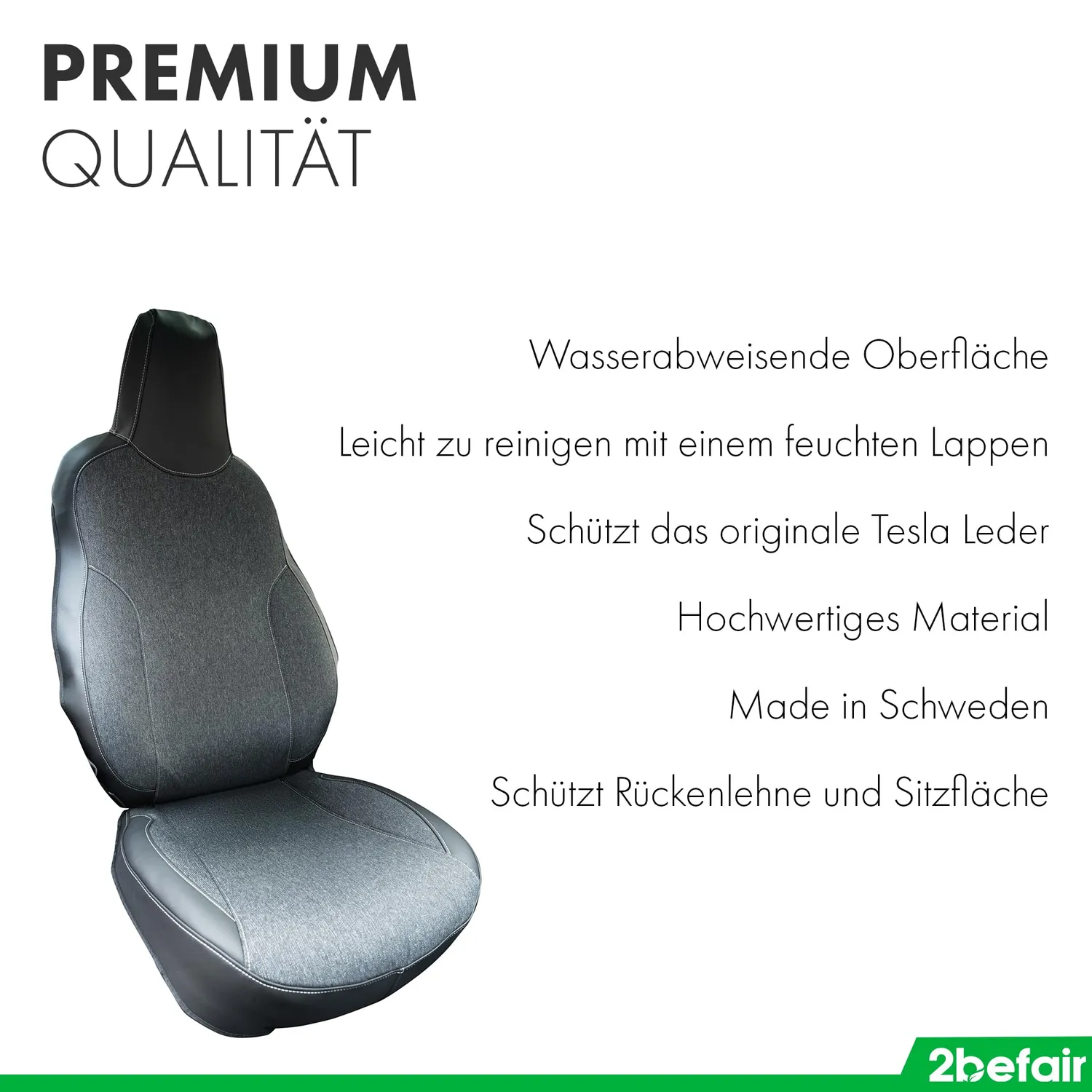 2befair Vordersitz-Schonbezug Model Y/3 Sitzbezug grau wasserdicht