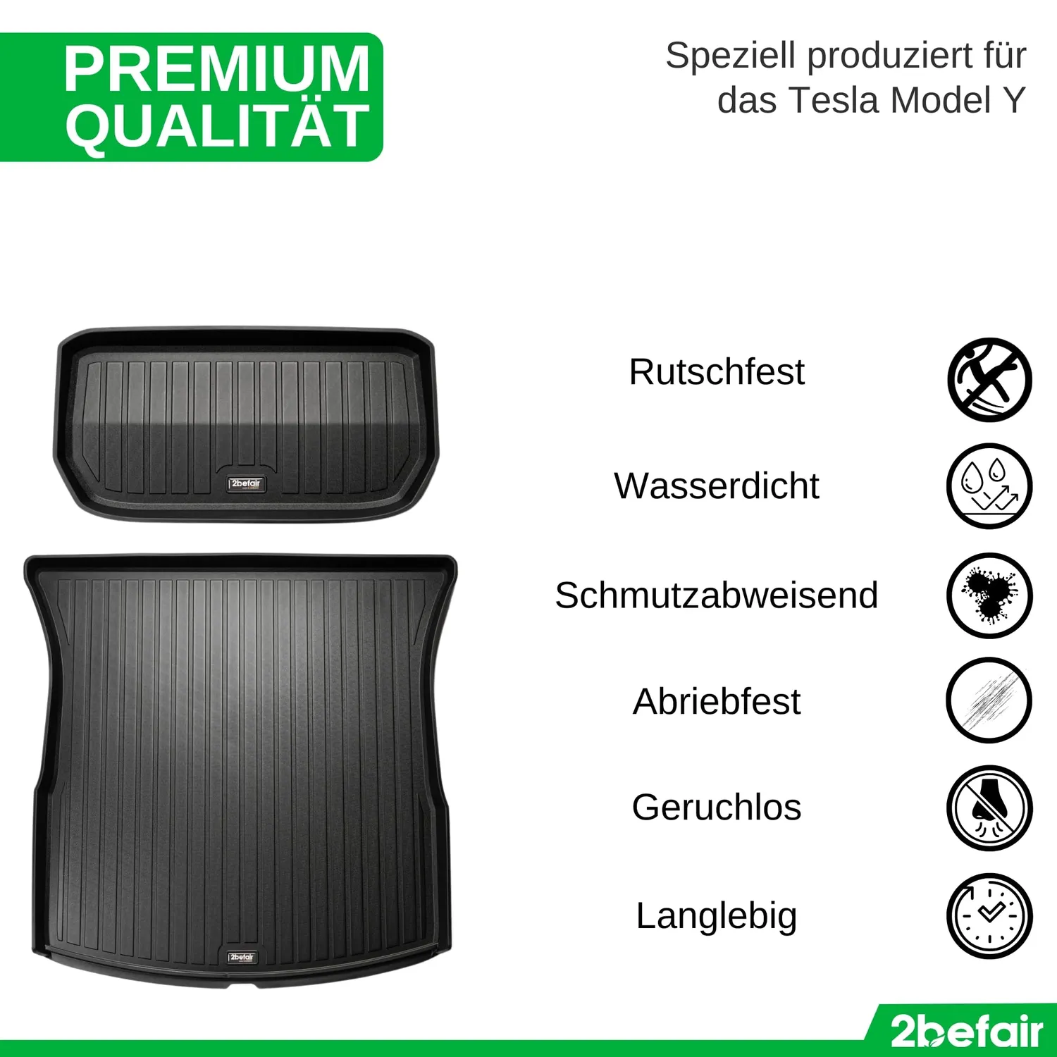 2befair Premium Gummimatten Kofferraumset Model Y 2-tlg Frunk