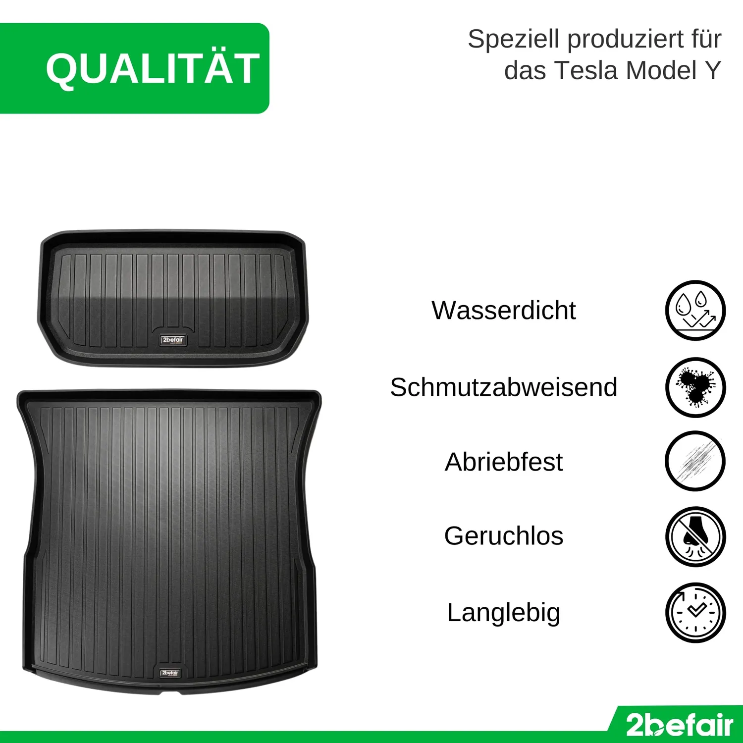 2befair Allwettermatten Kofferraumset Model Y 2-tlg LDPE