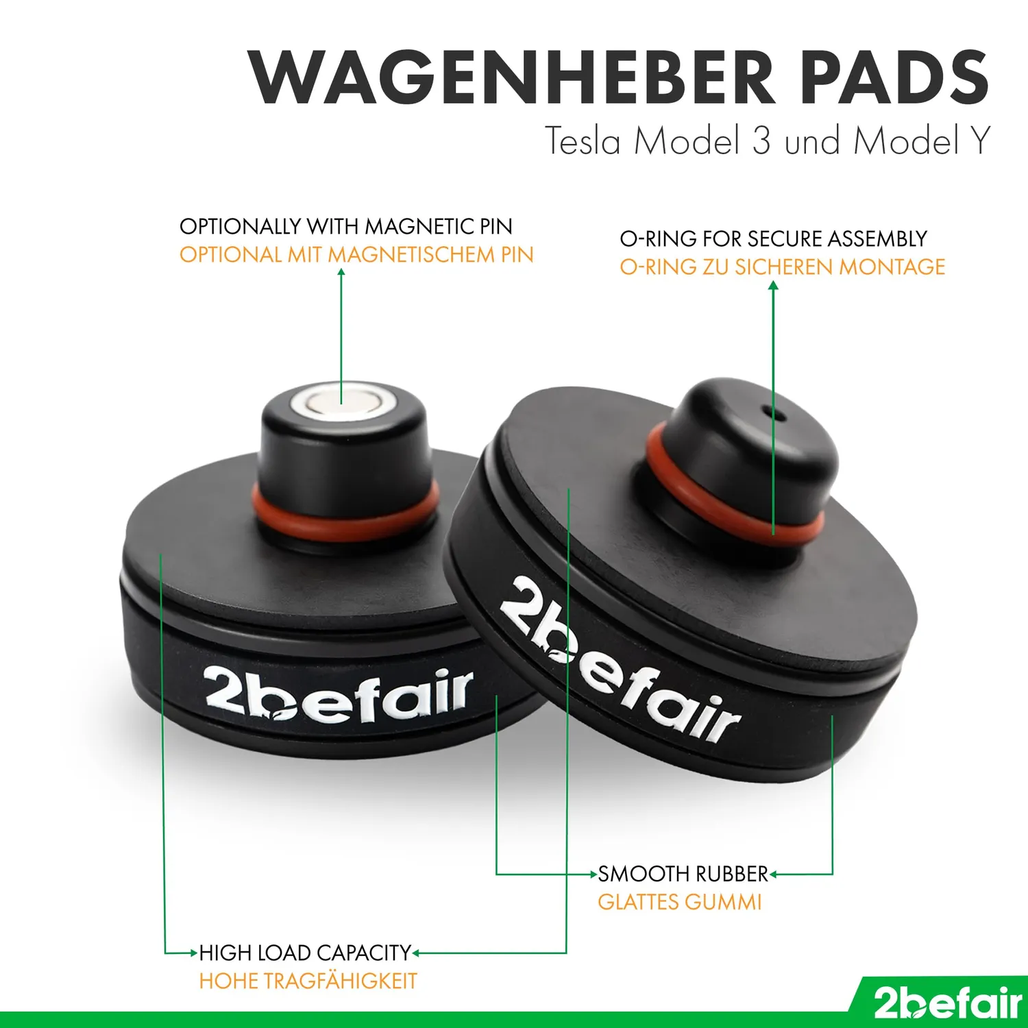2befair Jack Pad Wagenheber Model 3/Y 4 Stück Gummi