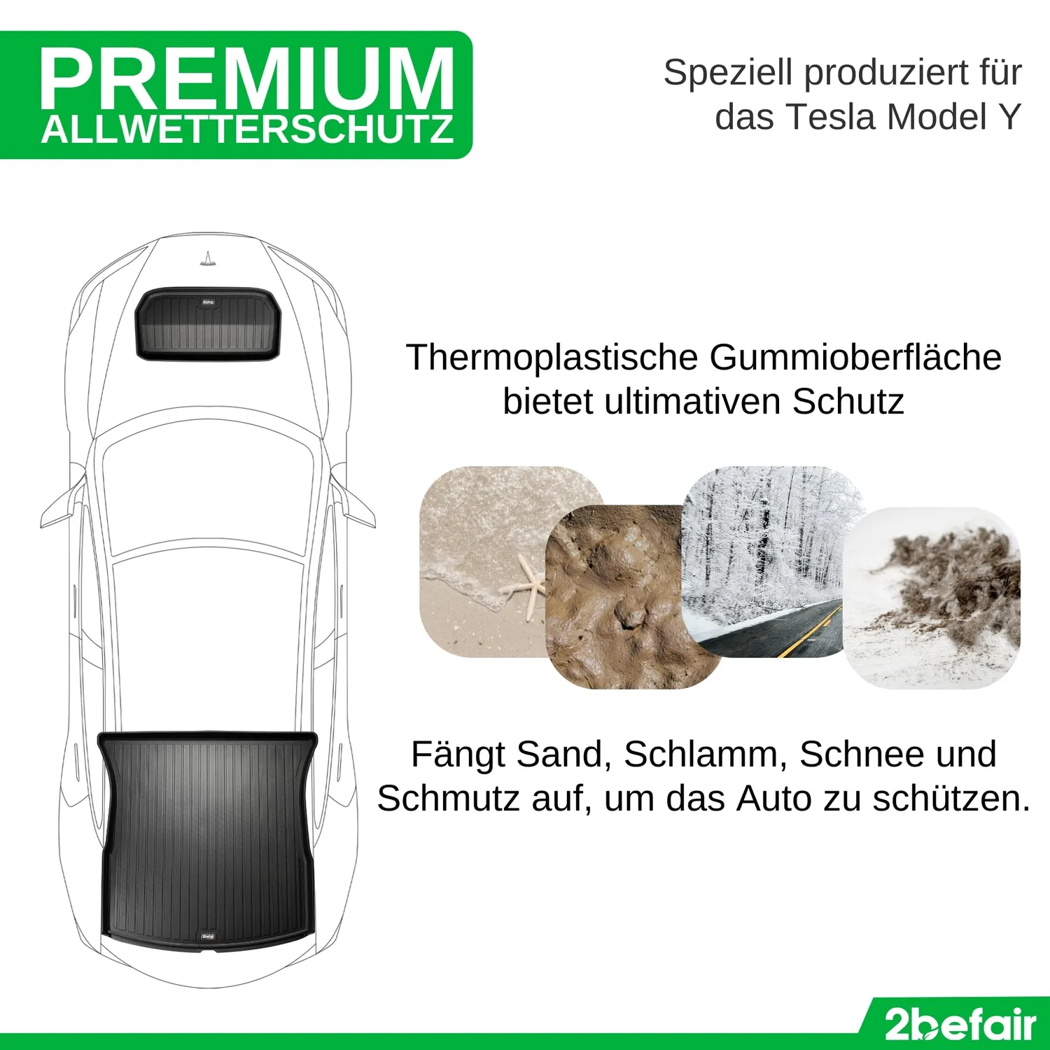 2befair Premium Gummimatten Kofferraumset Model Y 2-tlg Frunk