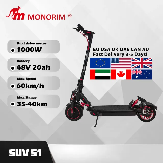 Monorim SUV S1 E-Scooter 48 V Dual 1000 W Schwarz Offroad