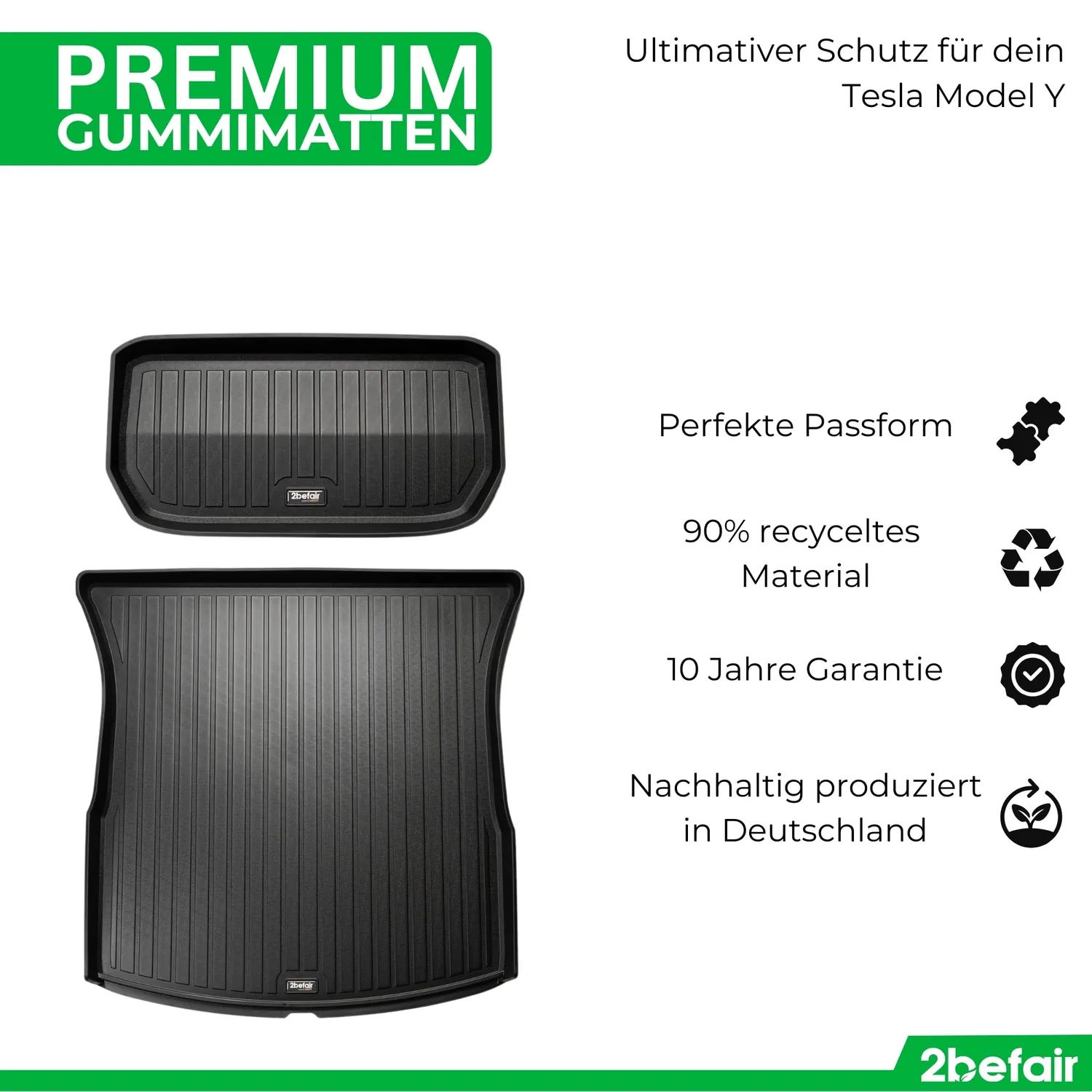 2befair Premium Gummimatten Kofferraumset Model Y 2-tlg Frunk