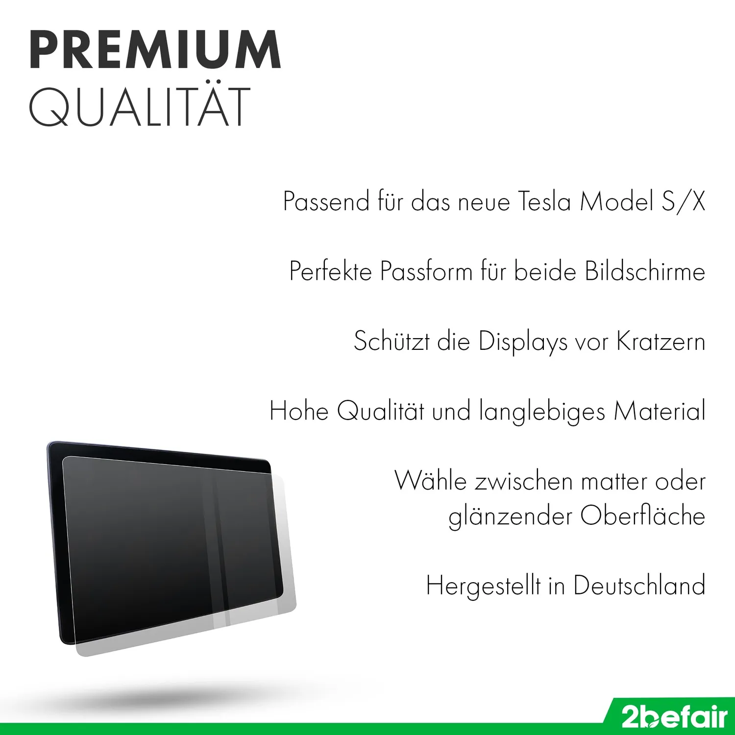 2befair Displayschutzfolien-Set Model S/X Hybridglas glänzend