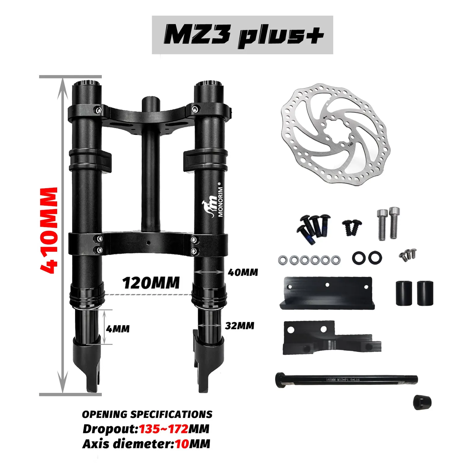 Monorim MZ3 Plus Vorderradfederung für Segway ZT3 Pro Schwarz