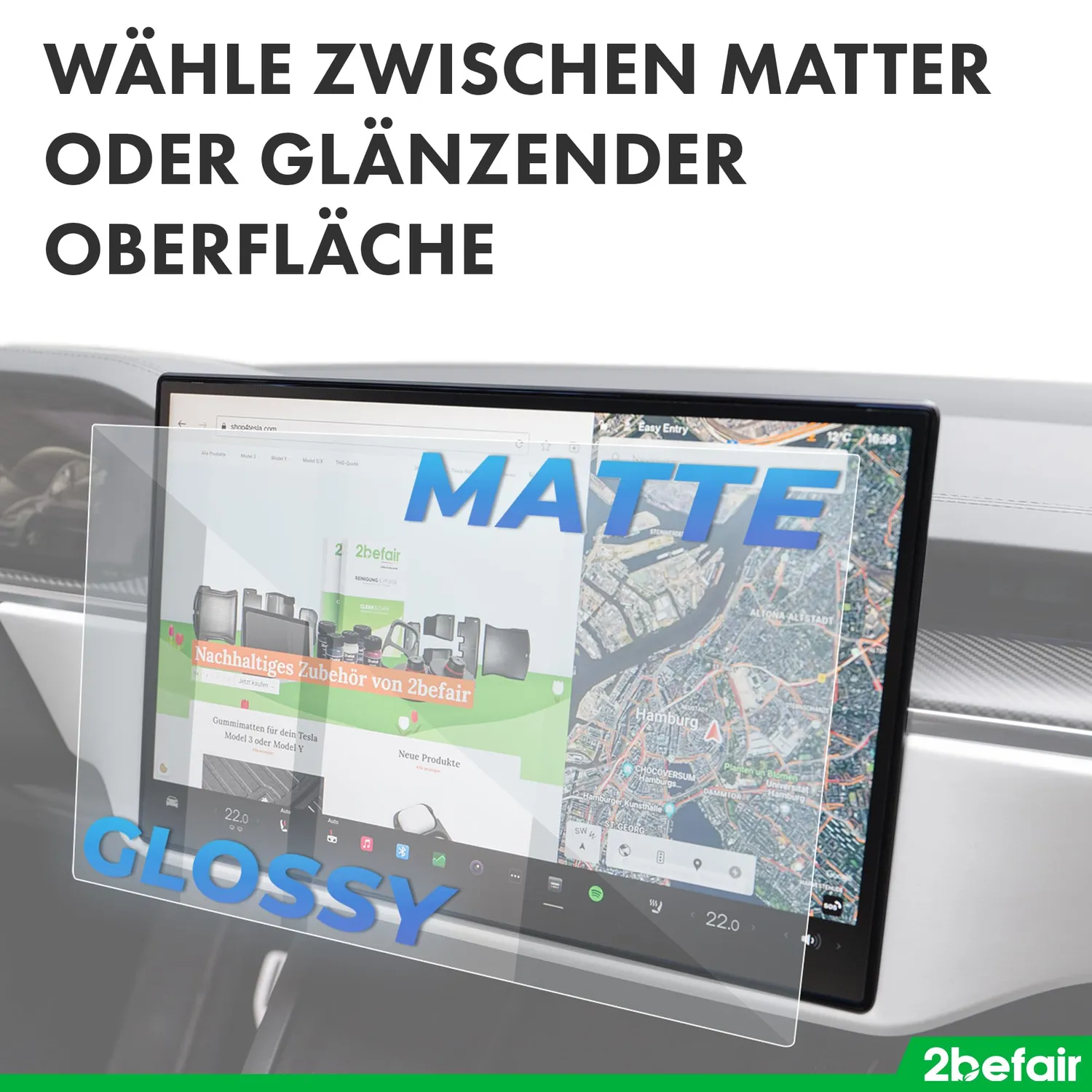 2befair Displayschutzfolien-Set Model S/X Hybridglas glänzend