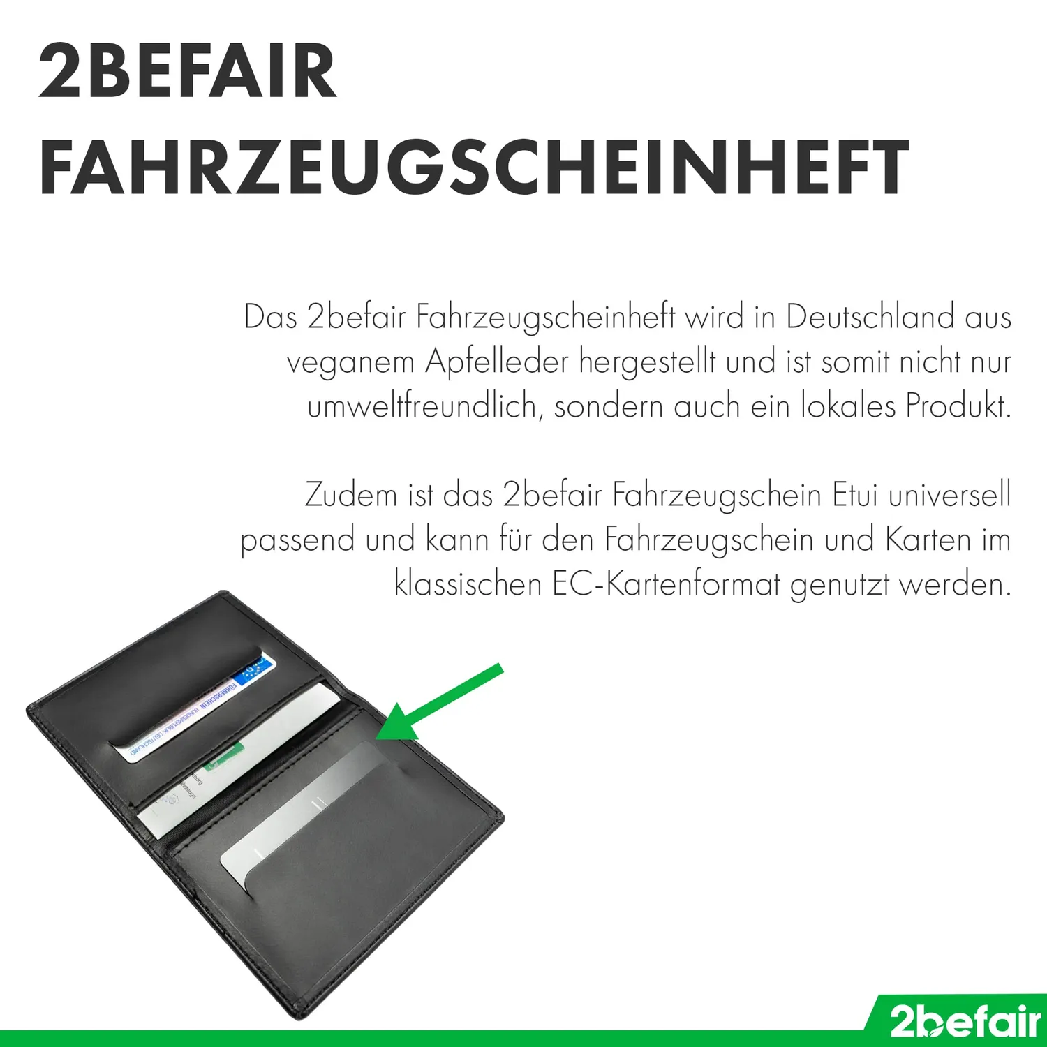 2befair Fahrzeugscheinheft Apfelleder schwarz KFZ-Hülle