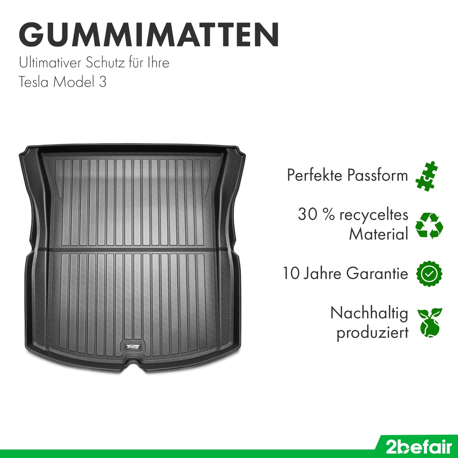 2befair Kofferraummatte Tesla Model 3 Highland 2er Set