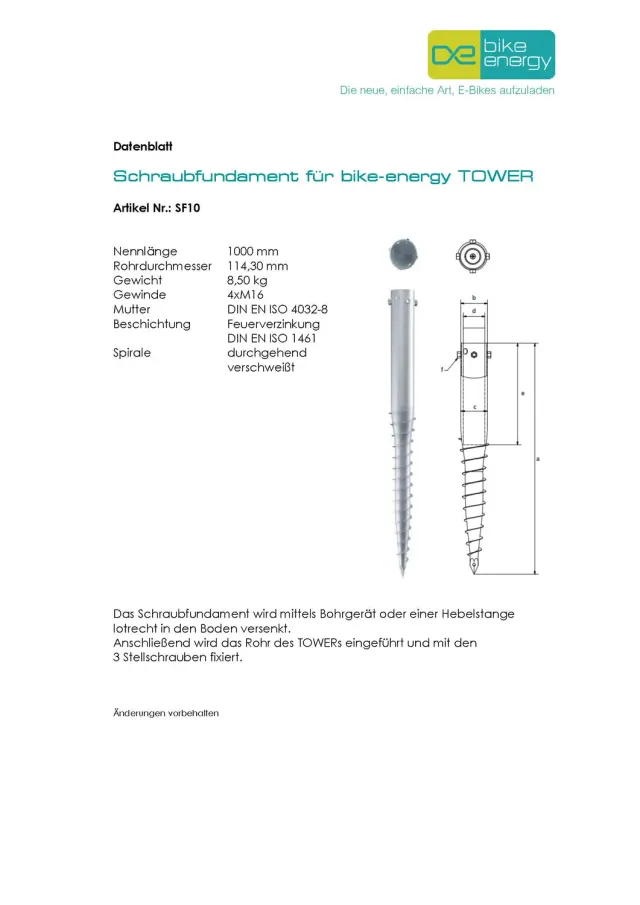 Bike Energy TOWER Schraubfundament SF10 Zubehör
