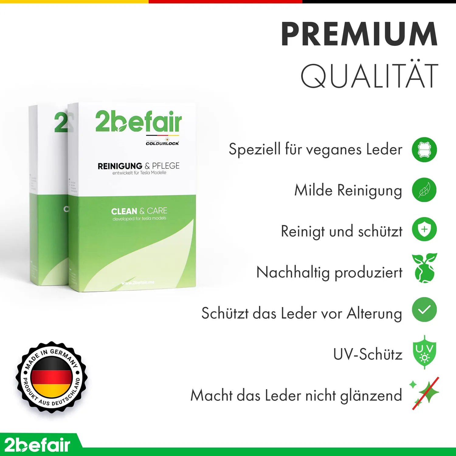 2befair Innenraum Pflegeset 10-teilig veganes Leder weiß-schwarz