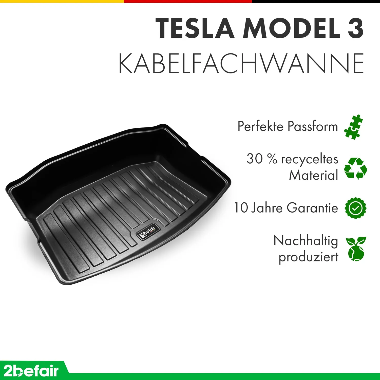 2befair Kabelfachwanne Tesla Model 3 Kofferraum schwarz