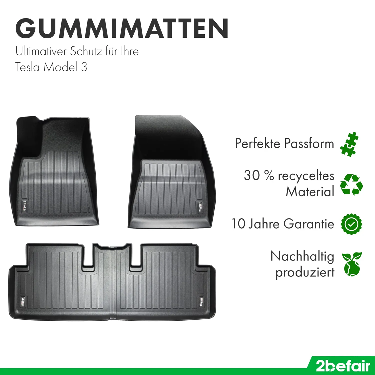2befair Gummimatten Gesamtset Model 3 Highland 5 Matten