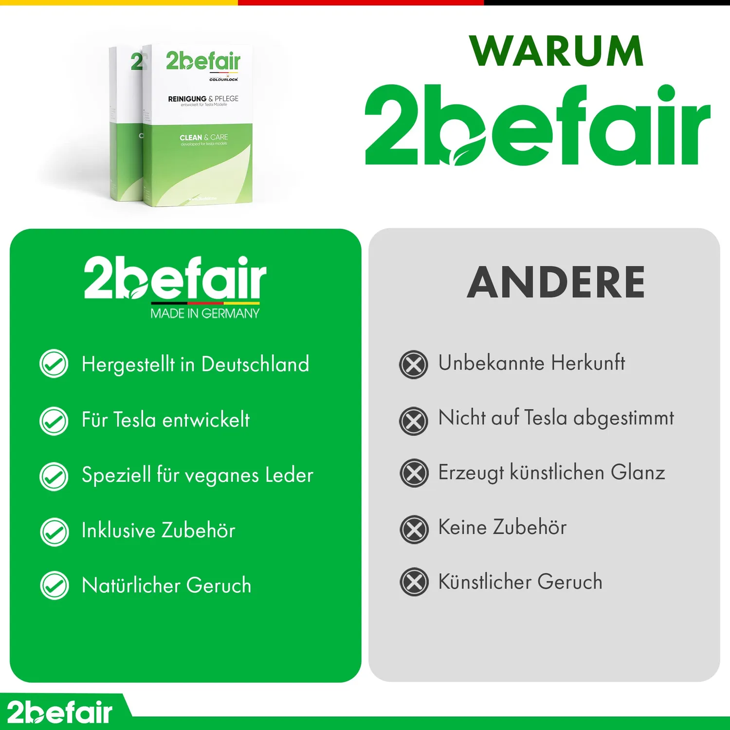2befair Innenraum Pflegeset 10-teilig veganes Leder weiß-schwarz