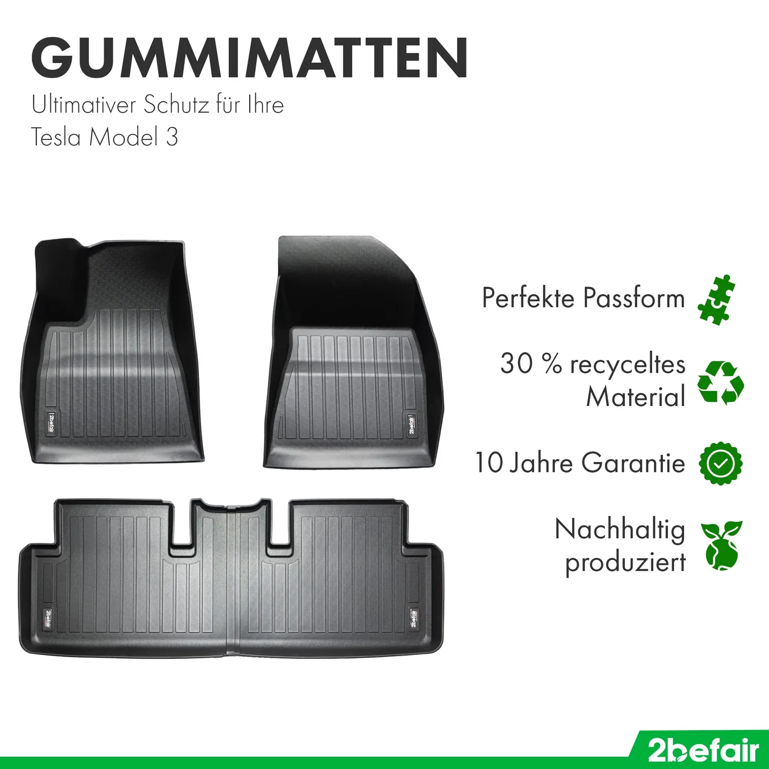 2befair Gummimatten Innenraum Model 3 3 Matten Allwetter