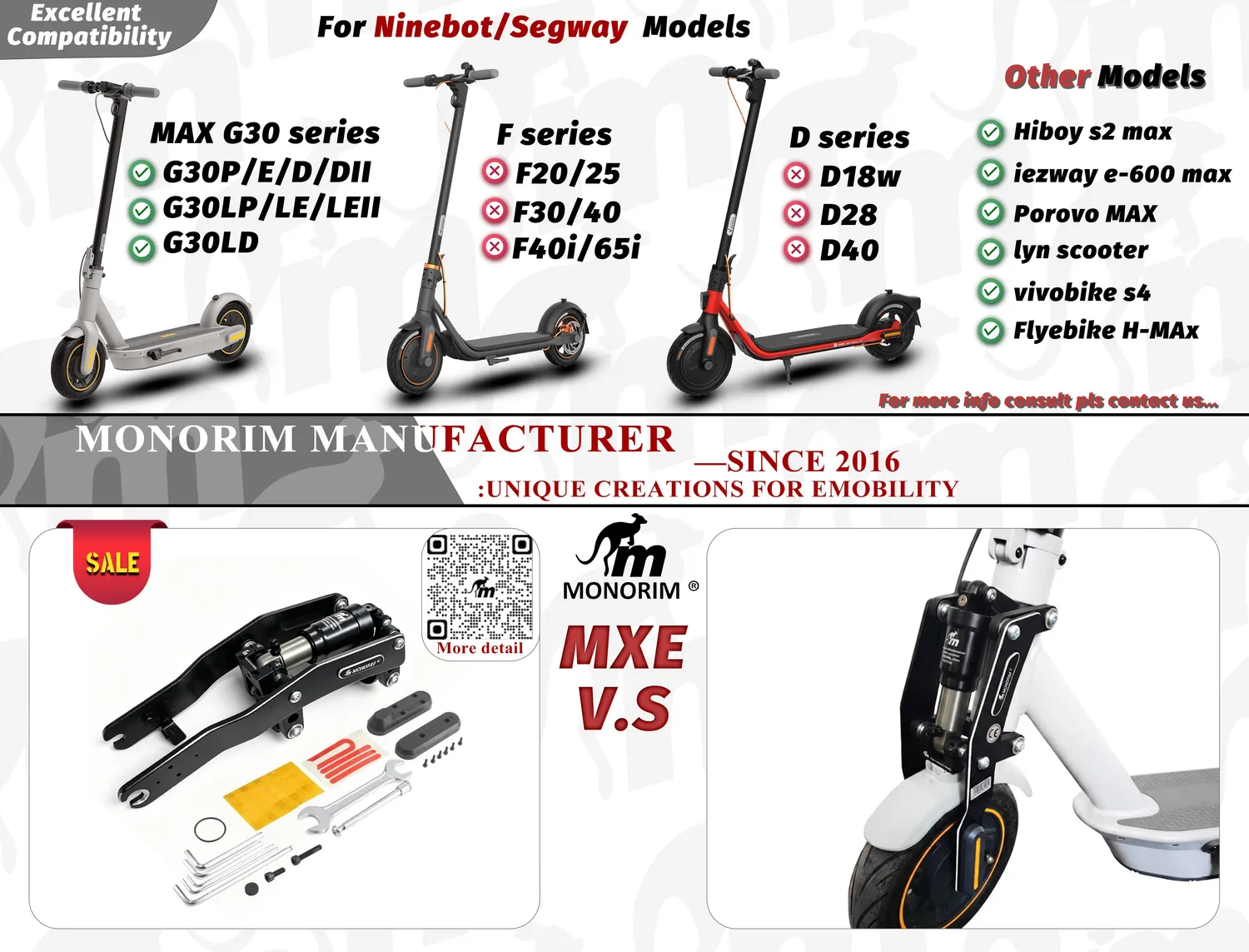 Monorim MXE VS Luftfederung vorne Segway G30P