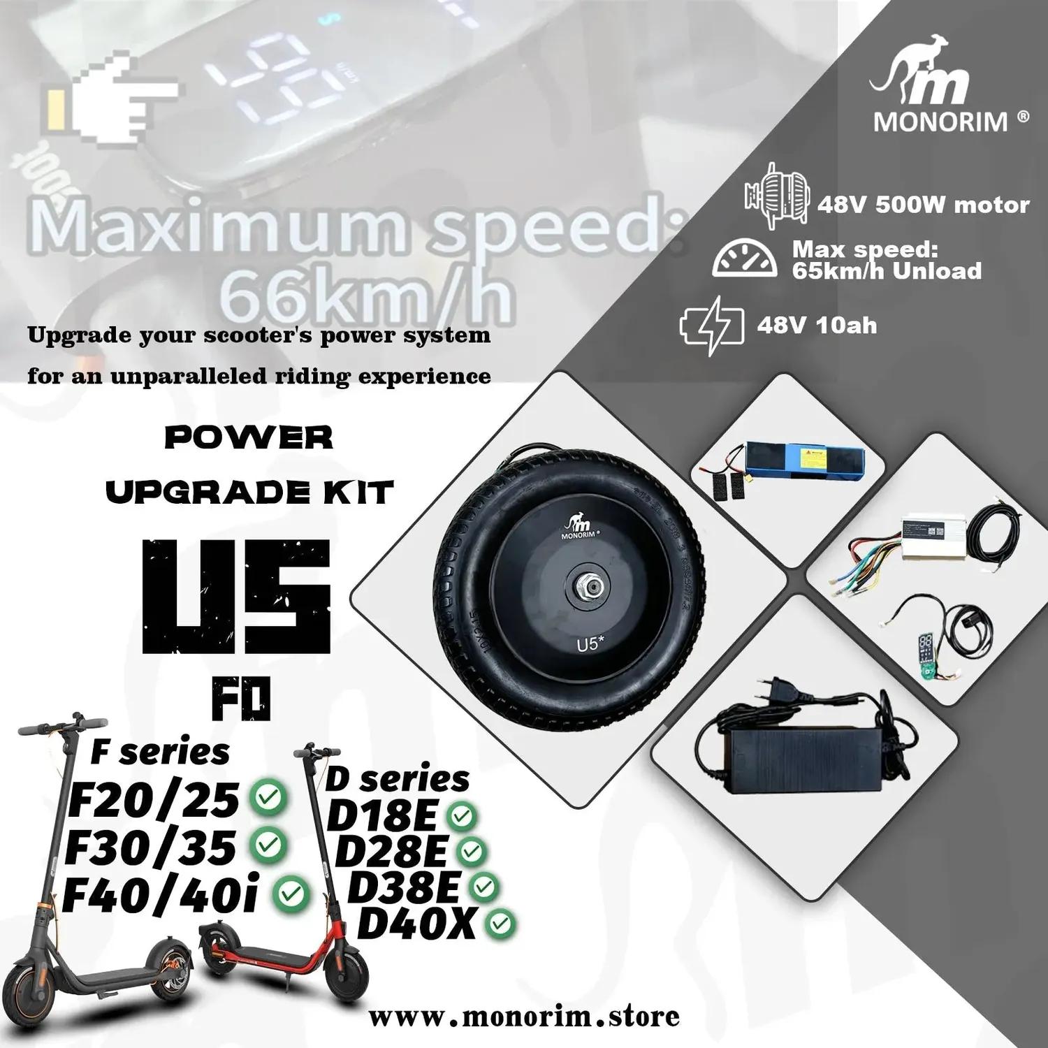 Monorim U5-F0 Tuningkit 500W 48V 10,4Ah für F25 65 km/h