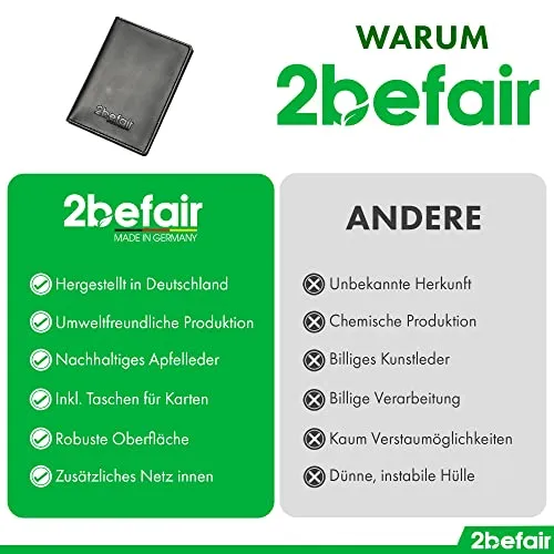 2befair Fahrzeugscheinheft Apfelleder schwarz KFZ-Hülle