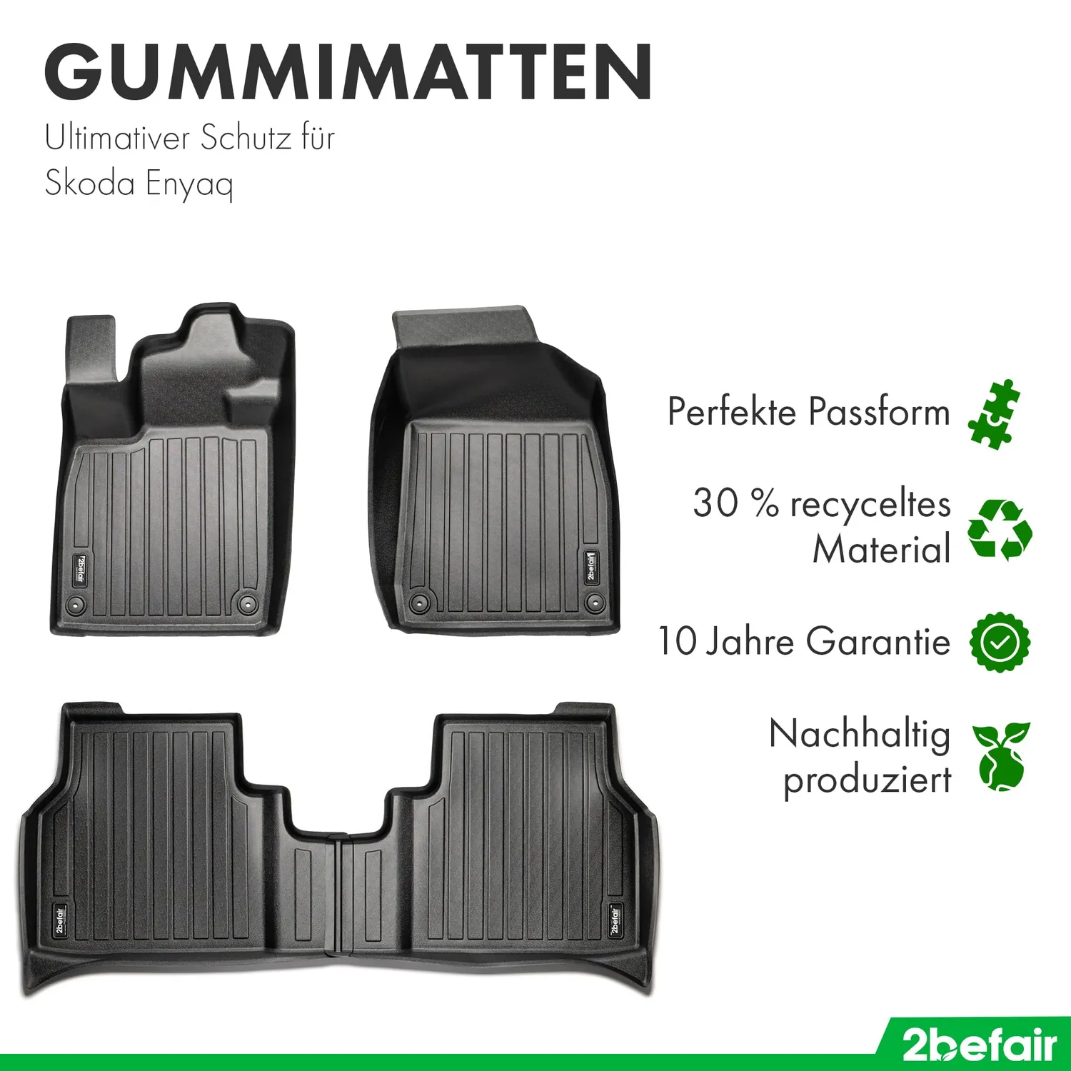 2befair Gummimatten Skoda Enyaq Gesamtset 5-teilig geruchlos
