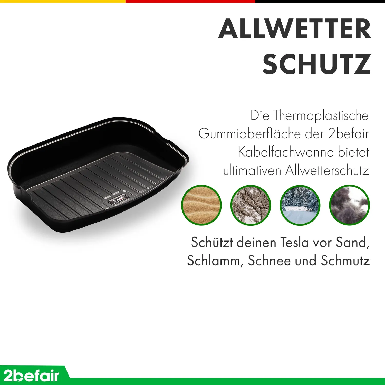 2befair Kabelfachwanne Model Y Kofferraumwanne 9-16 cm