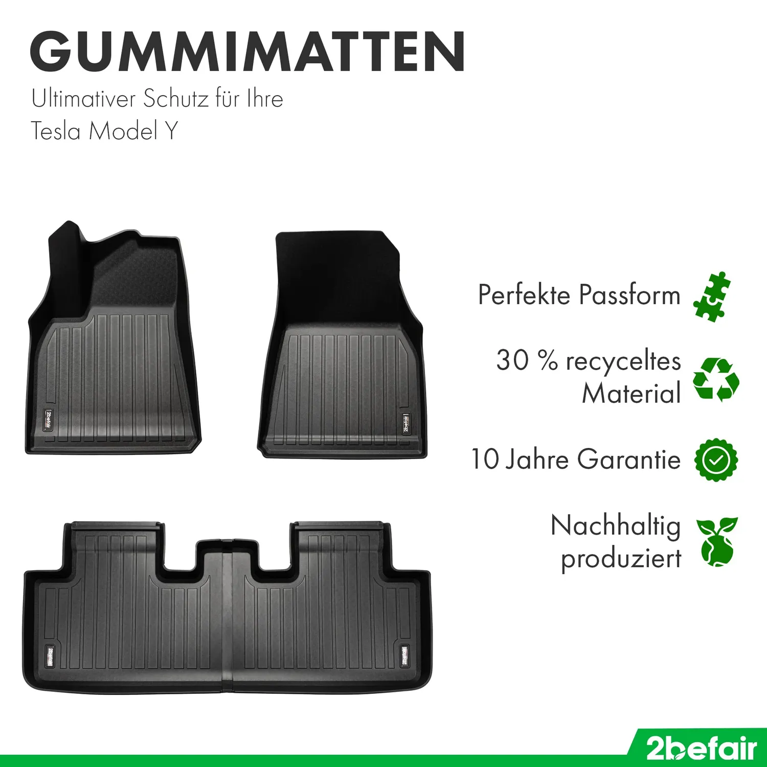 2befair Tesla Model Y Gummimatten 5-teilig Allwetter-Set