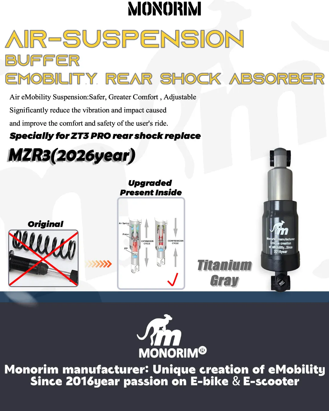 Monorim MZR3 Pro Luftfederung 150mm für Segway ZT3 Pro